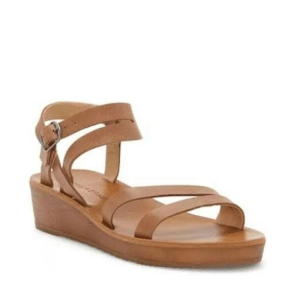 Lucky Brand Women's Hecilia Strappy Low Wedge Leather open toe Sandal size 10 - Picture 1 of 9